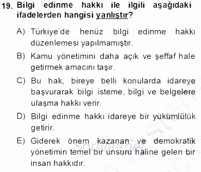 Yurttaşlık ve Çevre Bilgisi 2013 - 2014 Tek Ders Sınavı 19.Soru