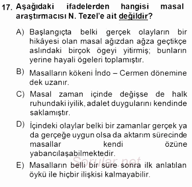 Okulöncesinde Çocuk Edebiyatı 2014 - 2015 Ara Sınavı 17.Soru