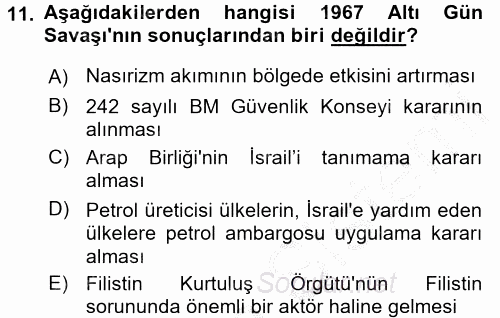 Orta Doğuda Siyaset 2016 - 2017 Ara Sınavı 11.Soru