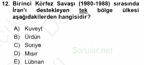 Orta Doğuda Siyaset 2016 - 2017 Ara Sınavı 12.Soru