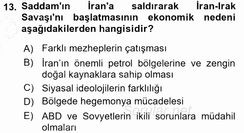 Orta Doğuda Siyaset 2016 - 2017 Ara Sınavı 13.Soru