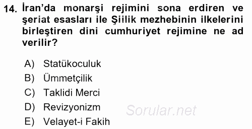 Orta Doğuda Siyaset 2016 - 2017 Ara Sınavı 14.Soru