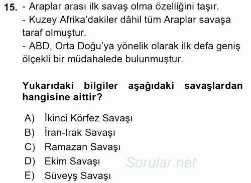 Orta Doğuda Siyaset 2016 - 2017 Ara Sınavı 15.Soru