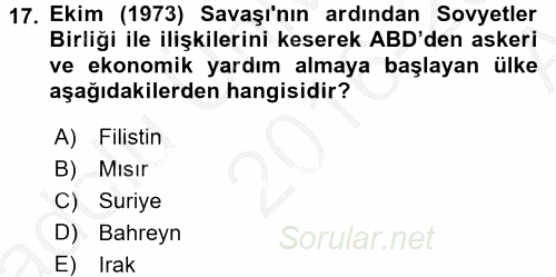 Orta Doğuda Siyaset 2016 - 2017 Ara Sınavı 17.Soru