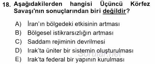 Orta Doğuda Siyaset 2016 - 2017 Ara Sınavı 18.Soru