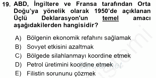Orta Doğuda Siyaset 2016 - 2017 Ara Sınavı 19.Soru