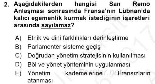 Orta Doğuda Siyaset 2016 - 2017 Ara Sınavı 2.Soru