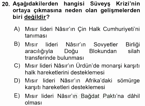 Orta Doğuda Siyaset 2016 - 2017 Ara Sınavı 20.Soru