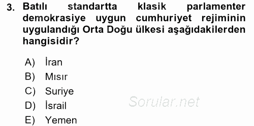 Orta Doğuda Siyaset 2016 - 2017 Ara Sınavı 3.Soru