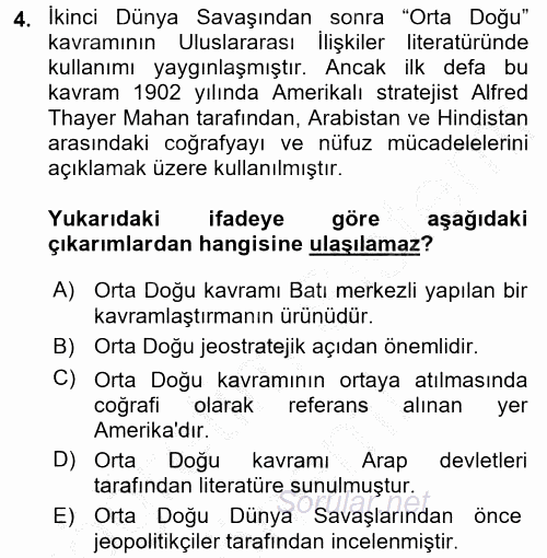 Orta Doğuda Siyaset 2016 - 2017 Ara Sınavı 4.Soru