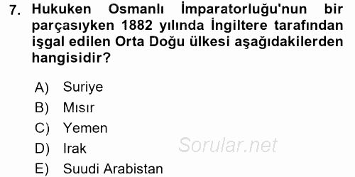 Orta Doğuda Siyaset 2016 - 2017 Ara Sınavı 7.Soru
