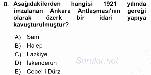 Orta Doğuda Siyaset 2016 - 2017 Ara Sınavı 8.Soru