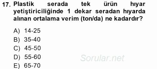 Örtü Altı Üretim Sistemleri 2014 - 2015 Tek Ders Sınavı 17.Soru