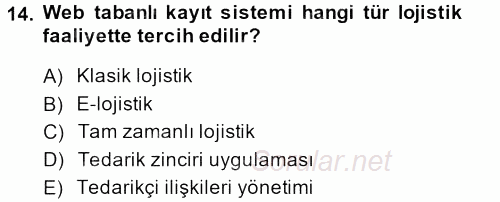 Çağdaş Lojistik Uygulamaları 2013 - 2014 Dönem Sonu Sınavı 14.Soru