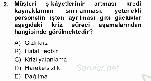 Kriz İletişimi Ve Yönetimi 2013 - 2014 Dönem Sonu Sınavı 2.Soru