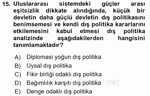 Diş Politika Analizi 2016 - 2017 3 Ders Sınavı 15.Soru