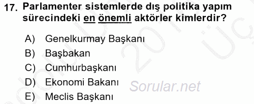 Diş Politika Analizi 2016 - 2017 3 Ders Sınavı 17.Soru