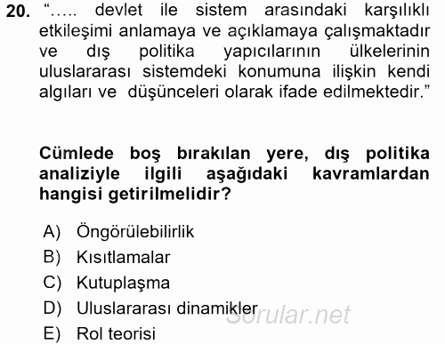Diş Politika Analizi 2016 - 2017 3 Ders Sınavı 20.Soru
