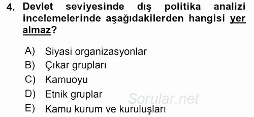 Diş Politika Analizi 2016 - 2017 3 Ders Sınavı 4.Soru