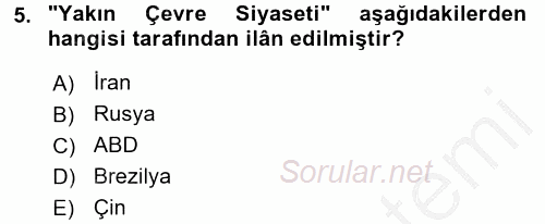 Diş Politika Analizi 2016 - 2017 3 Ders Sınavı 5.Soru