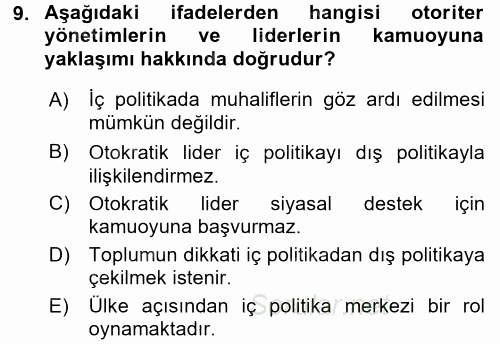 Diş Politika Analizi 2016 - 2017 3 Ders Sınavı 9.Soru