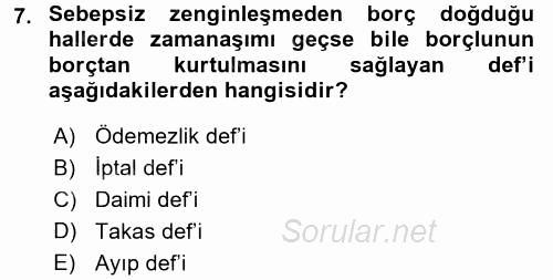 Medeni Hukuk 2 2017 - 2018 3 Ders Sınavı 7.Soru