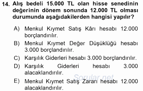 Dönemsonu İşlemleri 2016 - 2017 Ara Sınavı 14.Soru