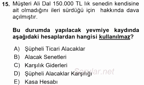 Dönemsonu İşlemleri 2016 - 2017 Ara Sınavı 15.Soru