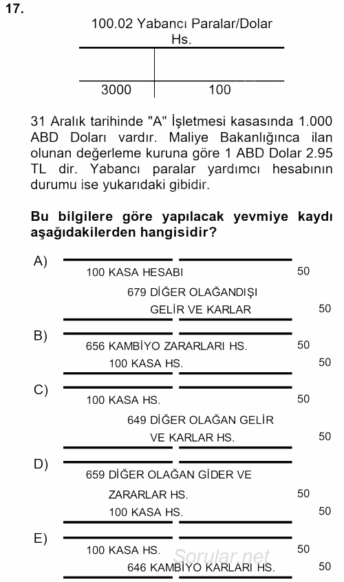 Dönemsonu İşlemleri 2016 - 2017 Ara Sınavı 17.Soru