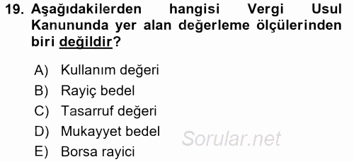 Dönemsonu İşlemleri 2016 - 2017 Ara Sınavı 19.Soru