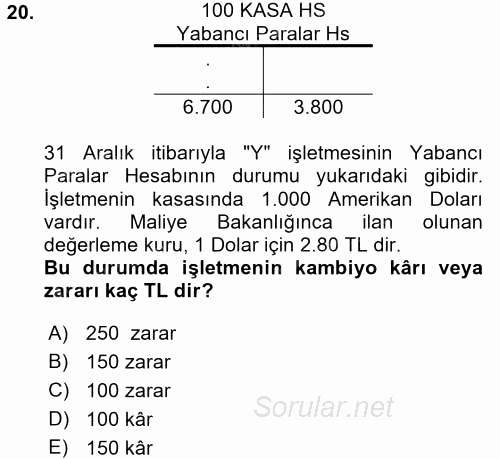 Dönemsonu İşlemleri 2016 - 2017 Ara Sınavı 20.Soru