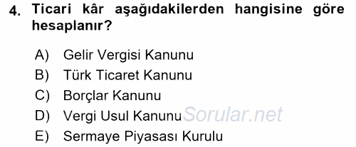 Dönemsonu İşlemleri 2016 - 2017 Ara Sınavı 4.Soru