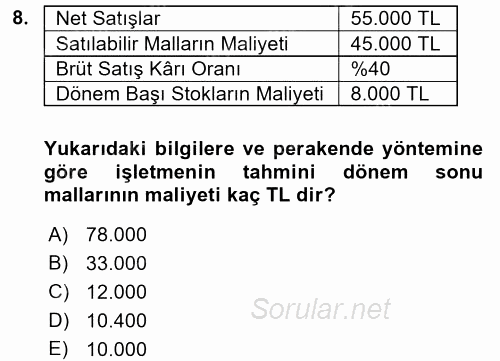 Dönemsonu İşlemleri 2016 - 2017 Ara Sınavı 8.Soru