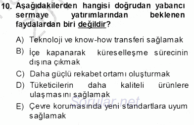 İktisadi Kalkınma 2013 - 2014 Tek Ders Sınavı 10.Soru