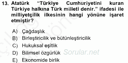 Atatürk İlkeleri Ve İnkılap Tarihi 2 2016 - 2017 Ara Sınavı 13.Soru