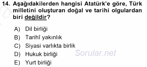 Atatürk İlkeleri Ve İnkılap Tarihi 2 2016 - 2017 Ara Sınavı 14.Soru