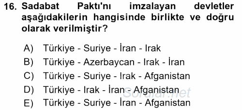 Atatürk İlkeleri Ve İnkılap Tarihi 2 2016 - 2017 Ara Sınavı 16.Soru