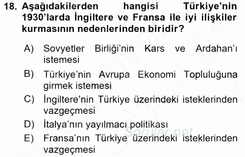 Atatürk İlkeleri Ve İnkılap Tarihi 2 2016 - 2017 Ara Sınavı 18.Soru