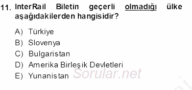 Turizm Ulaştırması 2013 - 2014 Ara Sınavı 11.Soru