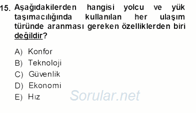 Turizm Ulaştırması 2013 - 2014 Ara Sınavı 15.Soru