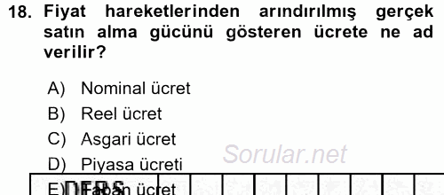 İktisada Giriş 2015 - 2016 Ara Sınavı 18.Soru