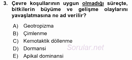 Genel Biyoloji 2 2017 - 2018 3 Ders Sınavı 3.Soru