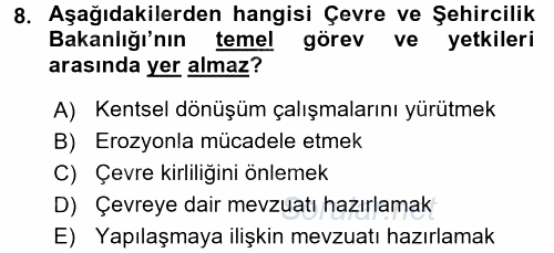 Afet Yönetimi 2 2017 - 2018 Dönem Sonu Sınavı 8.Soru