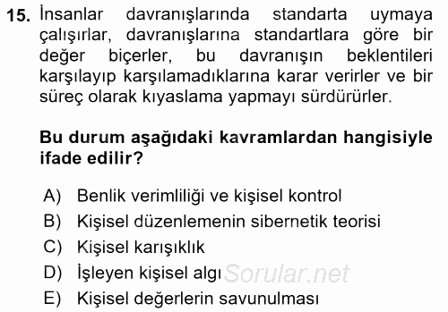 Sosyal Psikoloji 2 2015 - 2016 Dönem Sonu Sınavı 15.Soru