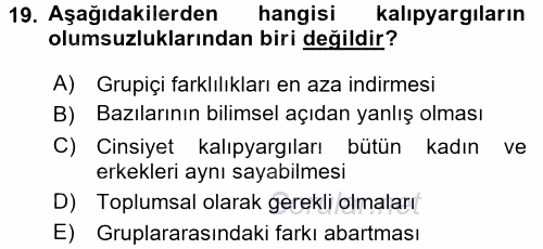Sosyal Psikoloji 2 2015 - 2016 Dönem Sonu Sınavı 19.Soru