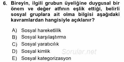 Sosyal Psikoloji 2 2015 - 2016 Dönem Sonu Sınavı 6.Soru
