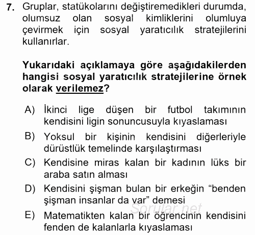 Sosyal Psikoloji 2 2015 - 2016 Dönem Sonu Sınavı 7.Soru