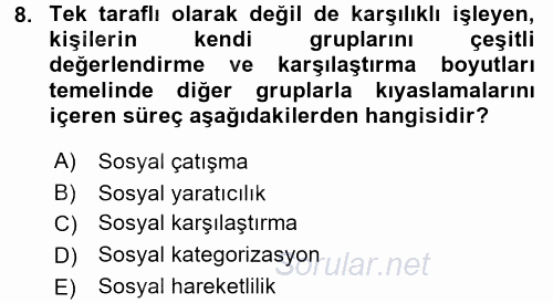 Sosyal Psikoloji 2 2015 - 2016 Dönem Sonu Sınavı 8.Soru