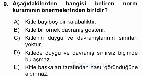 Sosyal Psikoloji 2 2015 - 2016 Dönem Sonu Sınavı 9.Soru