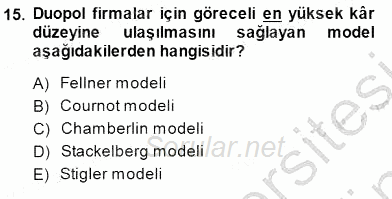Sanayi Ekonomisi 2013 - 2014 Dönem Sonu Sınavı 15.Soru